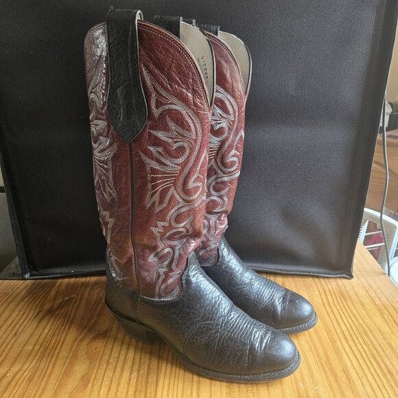Olathe Boot Company Vintage Western Cowboy Boots Mens 10D Black Burgundy USA main image 10